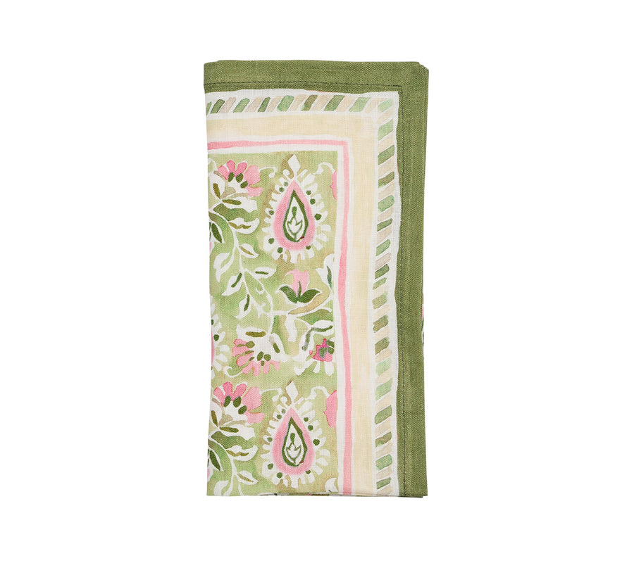 Kim Seybert Mira Napkin in Green & Pink