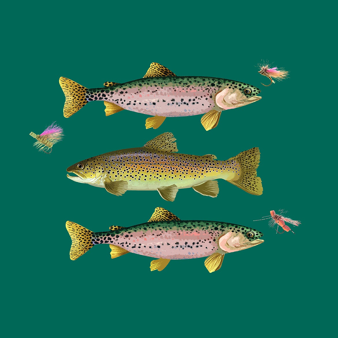 Trout Trio Pebble Round Placemat Green