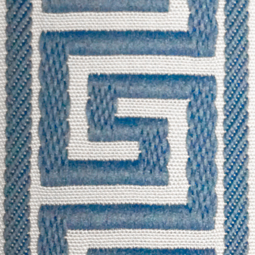 White Contour Luggage Rack w/ Sky Blue Greek Key Straps