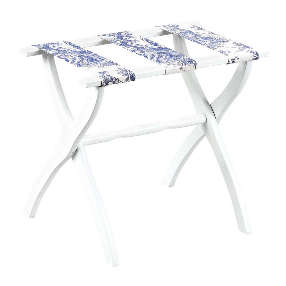 White Contour Luggage Rack w/ Blue Toile Straps
