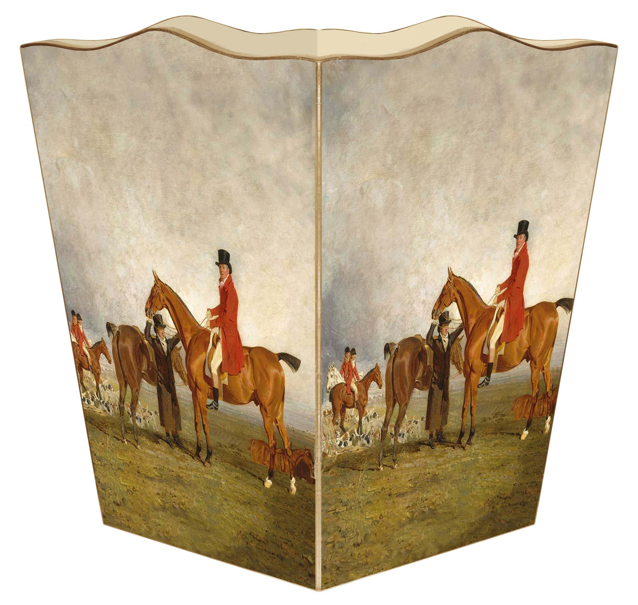 The Hunt Wastebasket - Wood Scalloped Top