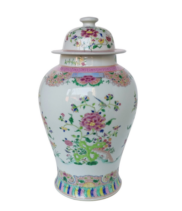 Chinoiserie Floral Temple Jar - Multi-Colored