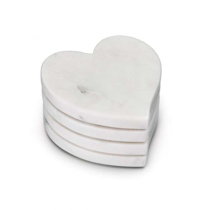 Simon Pearce White Marble Heart Coasters in Gift Box - Set of 4