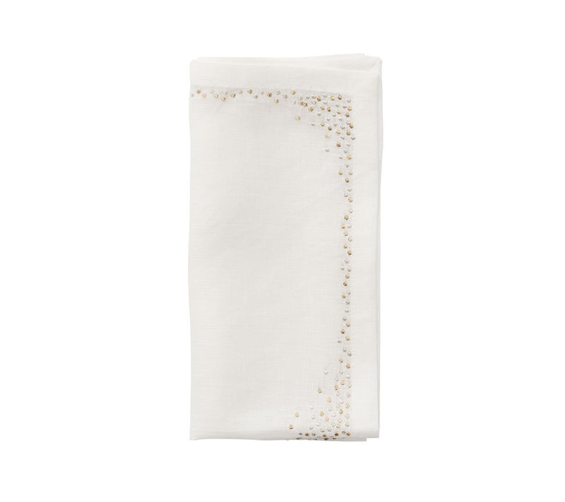 Kim Seybert Pin Dot Napkin in White & Gold & Silver