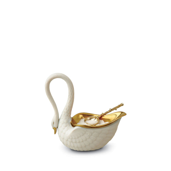 White Swan Salt Cellar with 14kt Gold Plated Spoon