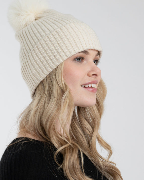 Luxe Fox Pompom Hat- SNOW w/ Snow Fox