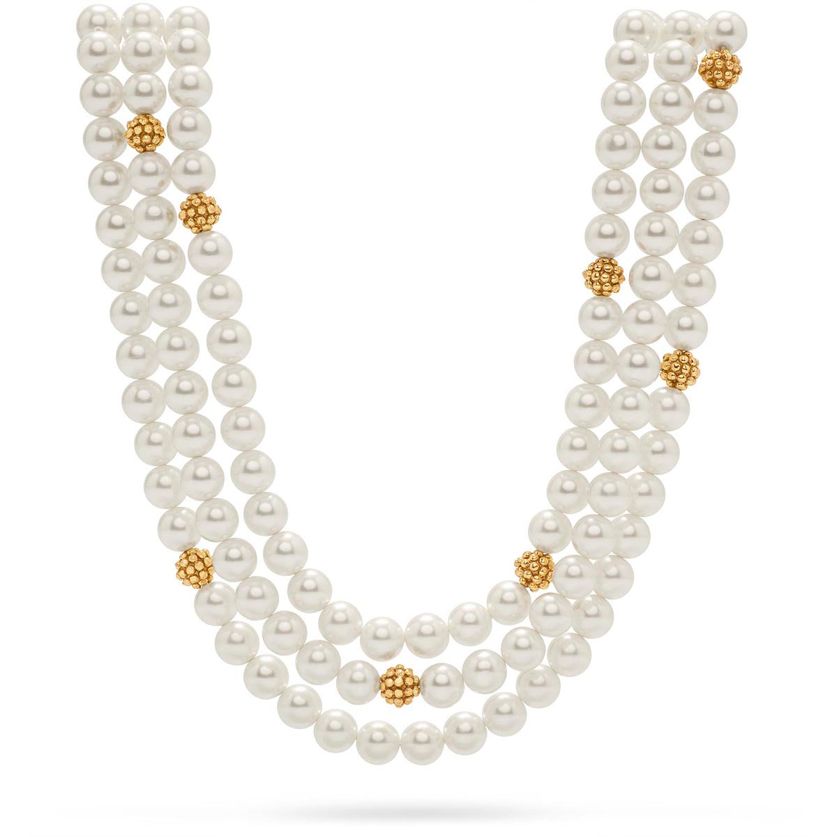 Berry & Bead Triple Strand Necklace, 18+2'' - Pearl