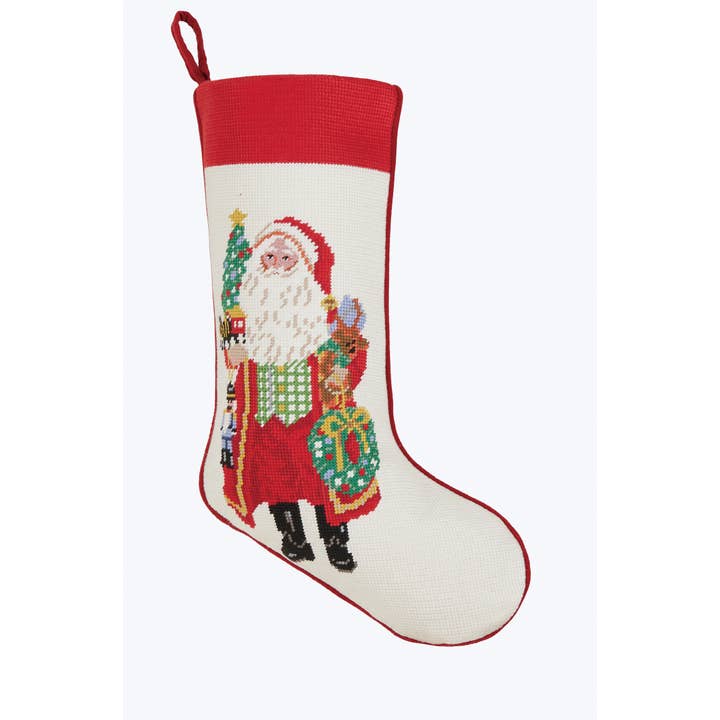 Spirits Bright Embroidered Needlepoint Stocking