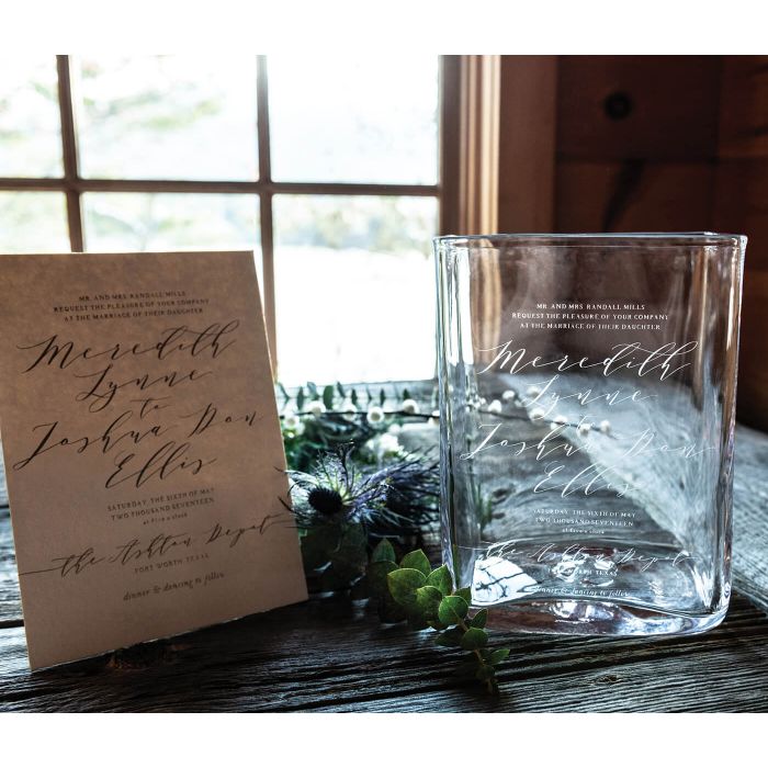 Simon Pearce Engraved Weston Vase - L With Wedding Invitation