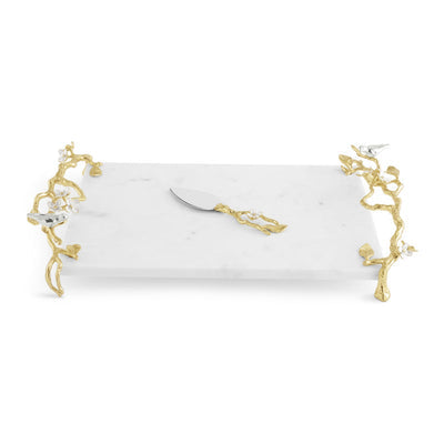 Michael Aram Lovebirds Silver & Gold Cheeseboard with Knife