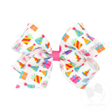 Medium Festive Birthday Girl Printed Grosgrain Hair Bow