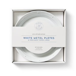 Plate & Pattern White Metal Plates, Set of 4