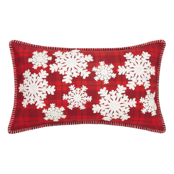 Snowflakes Plaid Embroidered Pillow