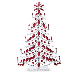 17" Red & Crystal Jeweled Tree w/ Silver Glitter