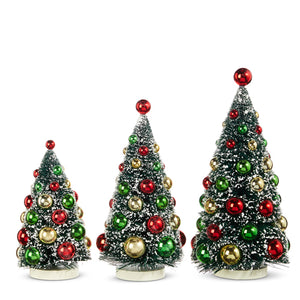 Frosted Bottle Brush Trees w/ Ornaments