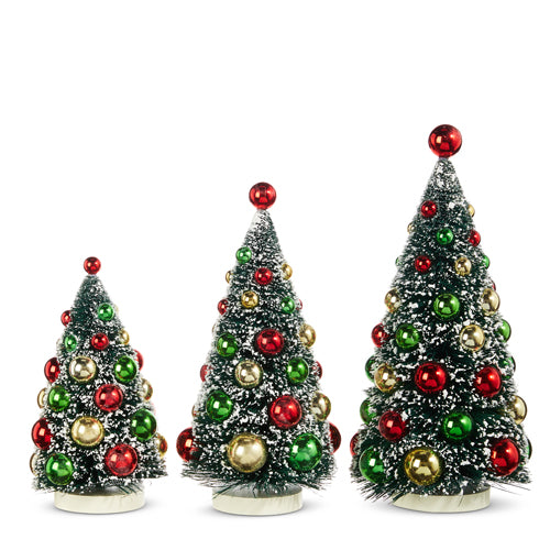 Frosted Bottle Brush Trees w/ Ornaments