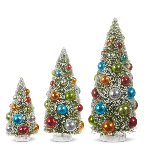 Snowy Bottle Brush Trees w/ Ornament