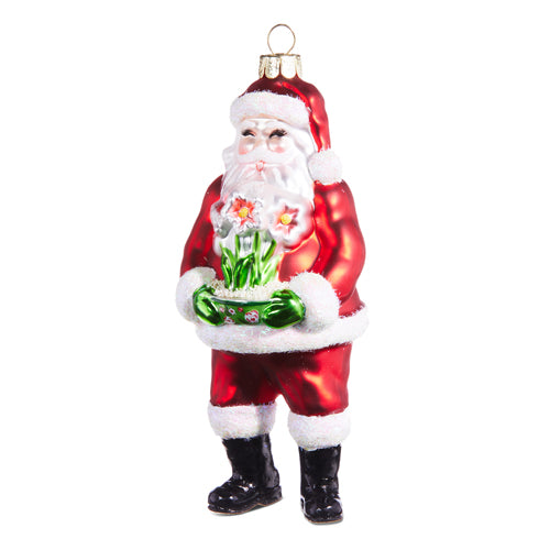 5.5" Santa w/ Amaryllis Ornament