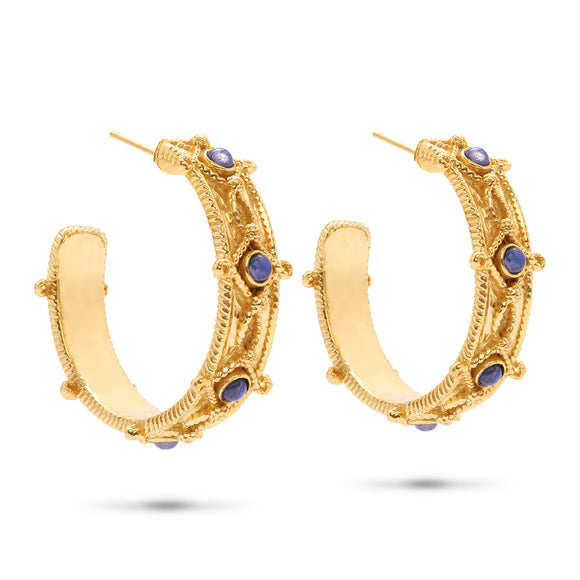 Victoria Hoop Earrings in Hammered Gold/Blue