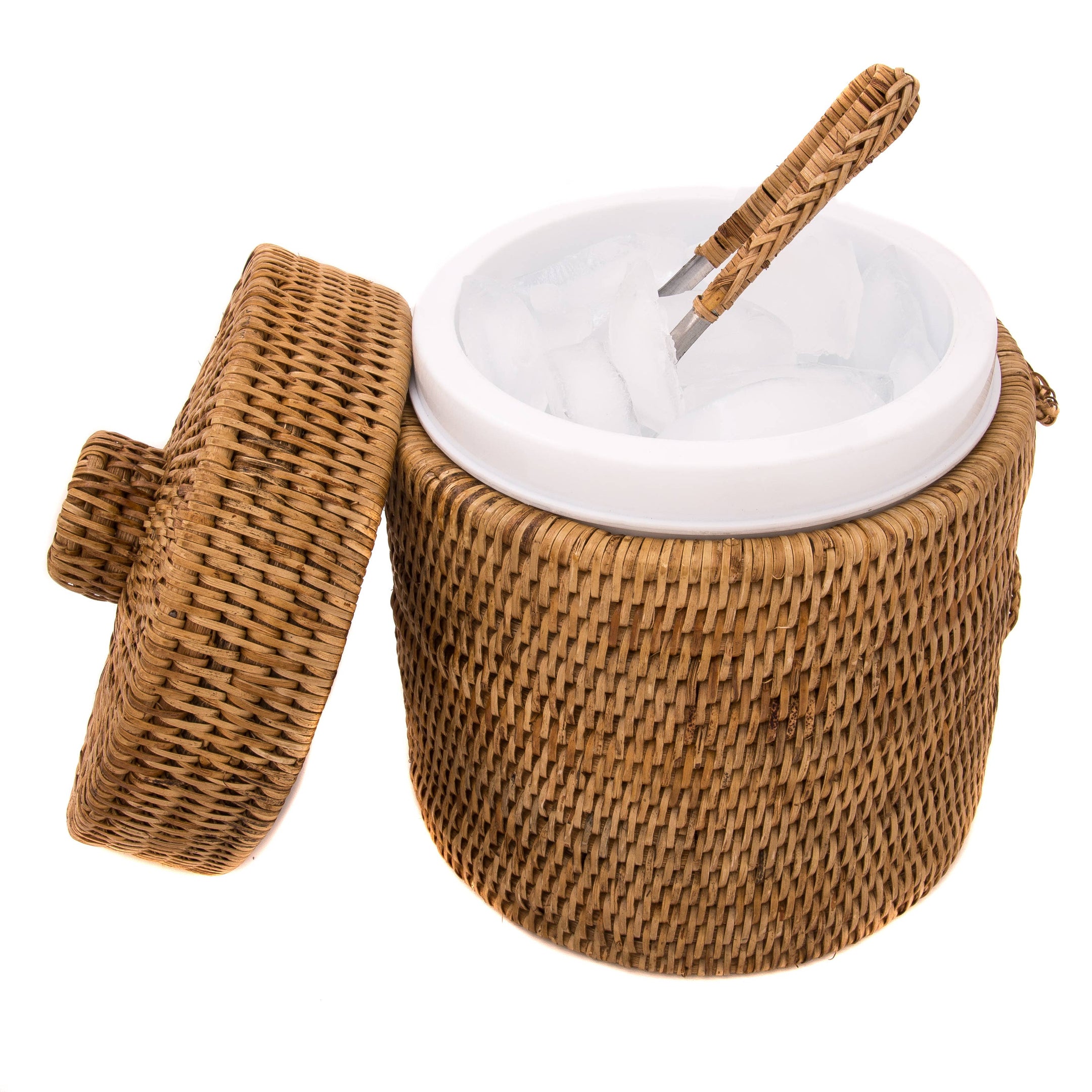 Rattan Ice Bucket with Tongs