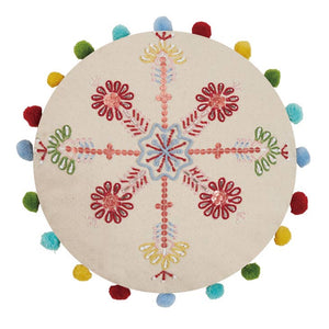 Boho Holiday Snowflake Embroidered Pillow