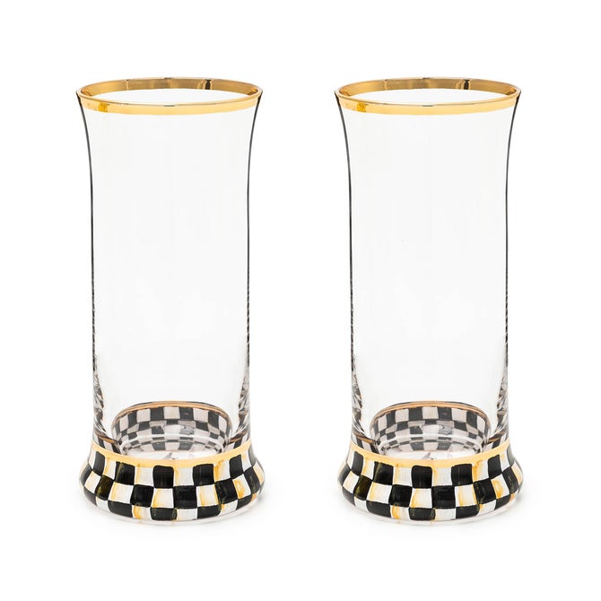 Mackenzie-Childs Courtly Check Highball Glass, Set of 2