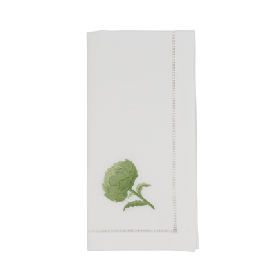 Embroidered Artichoke Hemstitch Napkin - 20" White