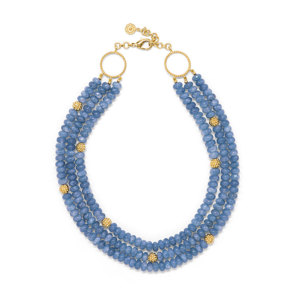 Berry & Bead Triple Strand Necklace w/ Ocean Jade