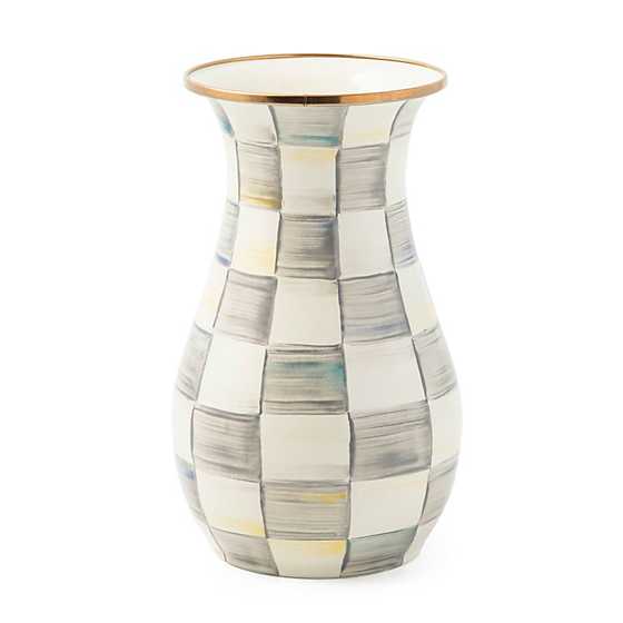 Sterling Check Enamel Vase - Tall