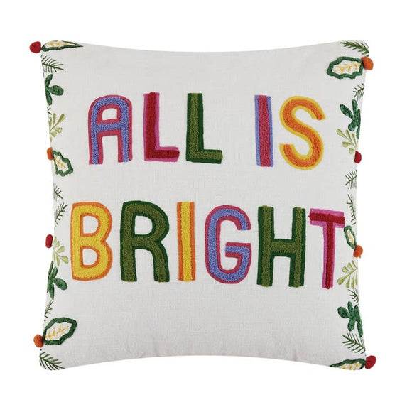 All Is Bright Embroidered Pillow