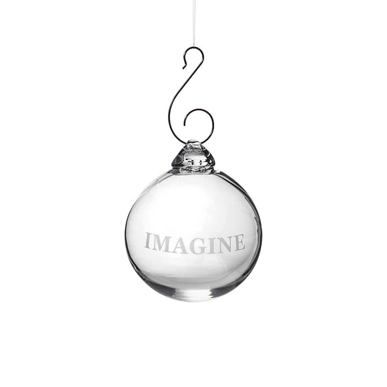 Simon Pearce Engraved "Imagine" Round Ornament in Gift Box