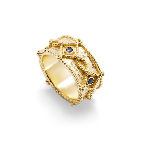 Victoria Ring Band in Hammered Gold/Blue