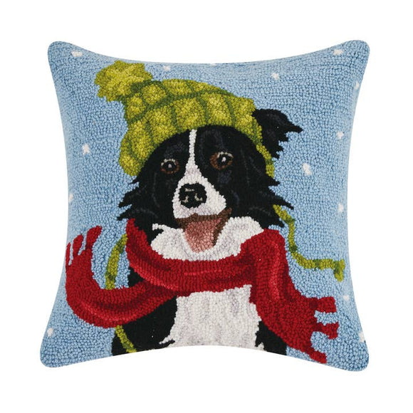 Holiday Border Collie With Hat Hook Pillow