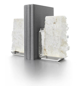 Fim Bookends, Crystal Quartz & Silver, Set of 2