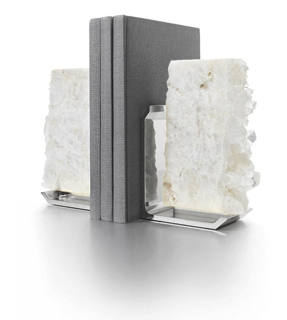 Fim Bookends, Crystal Quartz & Silver, Set of 2