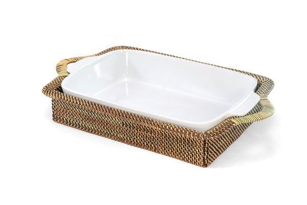 Rectangular Casserole Basket with Stoneware Roaster
