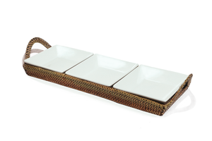 Rectangular Tray with 3 Porcelain Dividers
