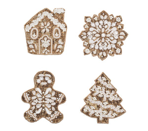 Kim Seybert Holiday Cookies Coasters in Gold & White, Set of 4