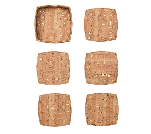 Kim Seybert Whistler Coaster in Natural & Gold, Set of 6 in a Caddy