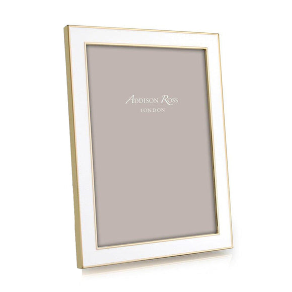 White Enamel Picture Frame w/Gold Trim