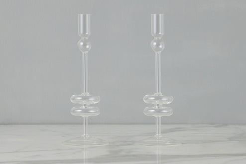 Clear Glass Candlestick Pair, Medium