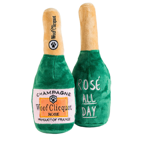 Woof Clicquot Rose' Champagne Bottle Squeaker Dog Toy
