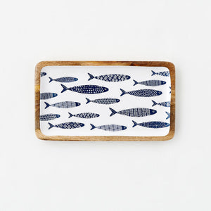 School of Fish Rectangular Tray, Mango Wood