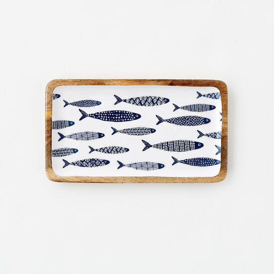 School of Fish Rectangular Tray, Mango Wood