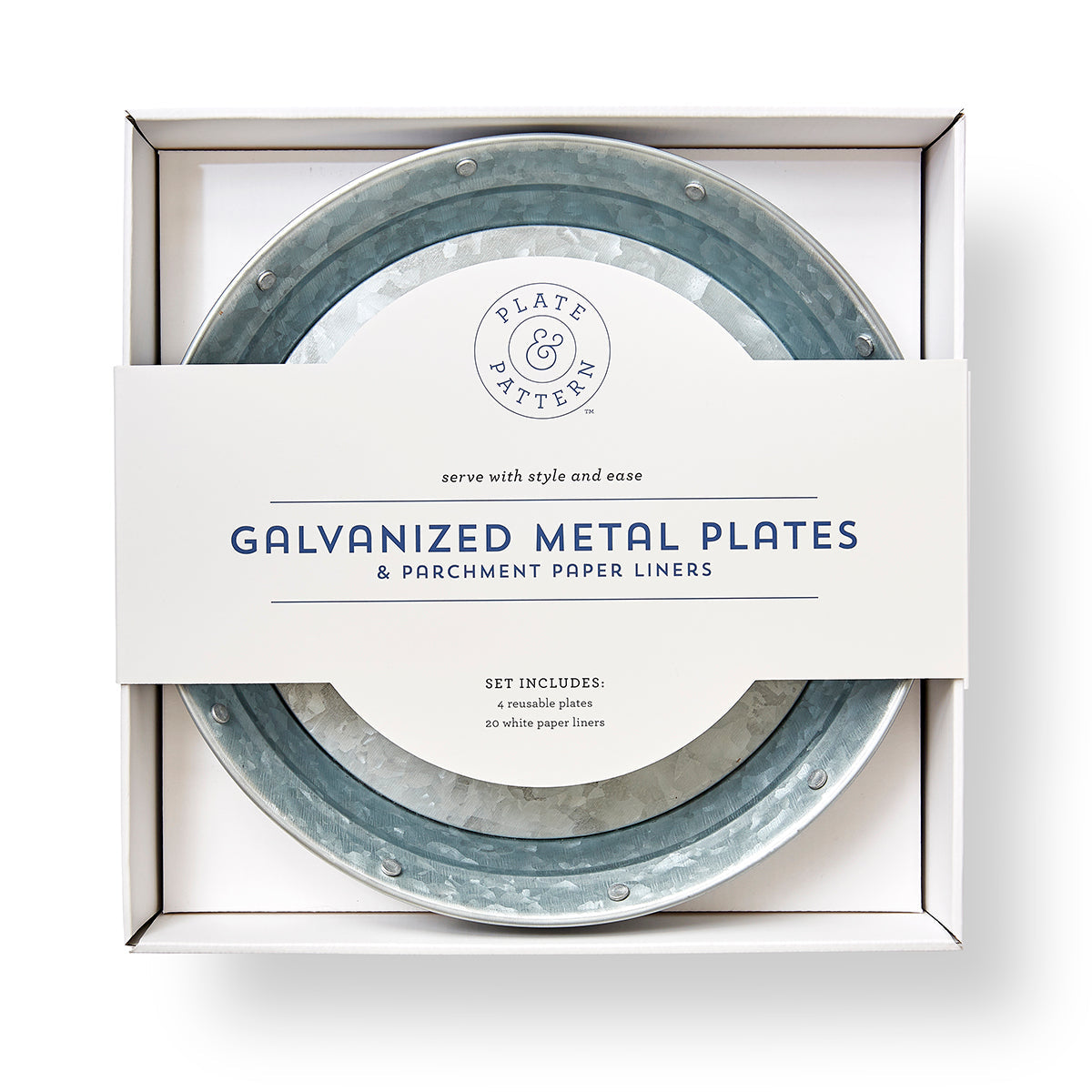 Plate & Pattern Galvanized Metal Plates, Set of 4