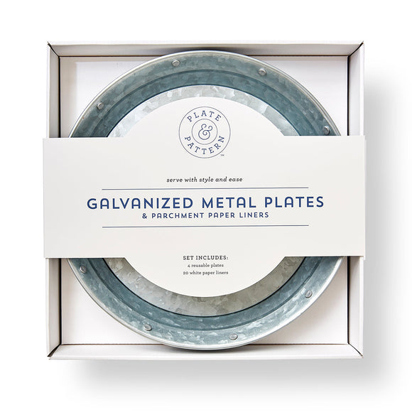 Plate & Pattern Galvanized Metal Plates, Set of 4