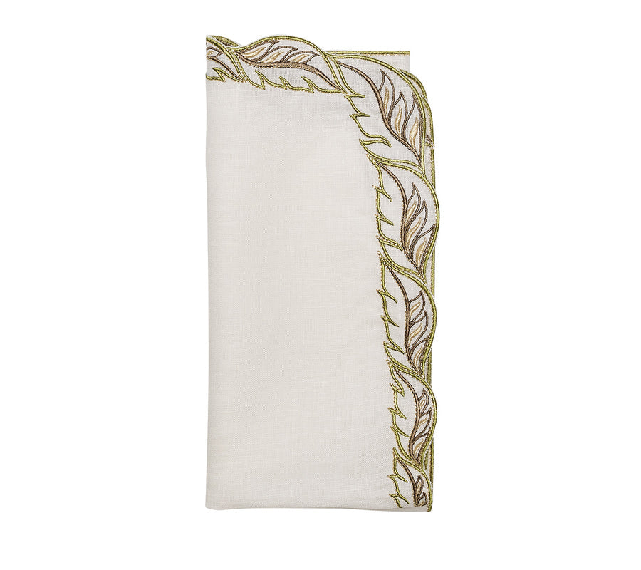 Kim Seybert Winding Vines Napkin in White & Green