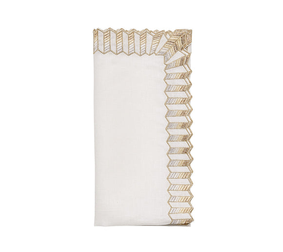 Baccarat X Kim Seybert Etoile Napkin in White, Gold & Silver Set of 4 in a Gift Box