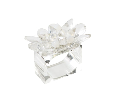 Kim Seybert Spectra Napkin Ring in Clear & White, Set of 4 in a Gift Box