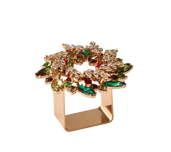 Kim Seybert Gem Wreath Napkin Rings in Red, Green, & Gold, Set of 4 in a Gift Box